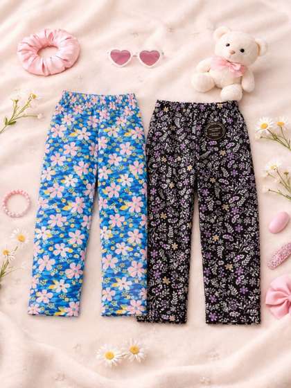 Parrot Crow Girls Pack
                    of 2 Regular Fit Floral Track Pants