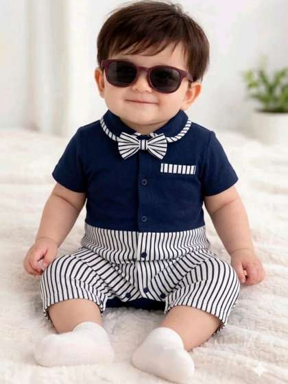 NEMI CREATION Infants
                    Striped Cotton Rompers