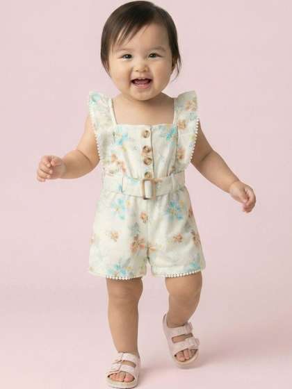 Nauti Nati Baby Girls
                    Premium Linen floral Printed Jumpsuit