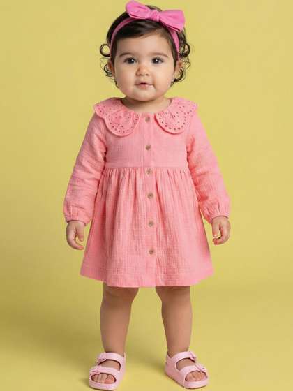 Nauti Nati Girls Cotton
                    Schiffli Peter Pan Collar Fit and Flare Dress