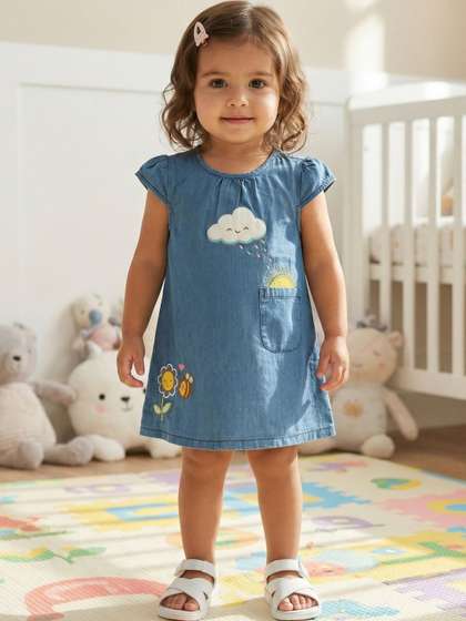 Nauti Nati Infants
                    Applique Short Flutter Sleeves Round Neck Denim
                    A-Line Dress