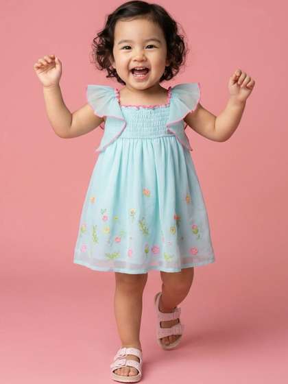 Nauti Nati Girls Floral
                    Embroidered Georgette A-Line Dress