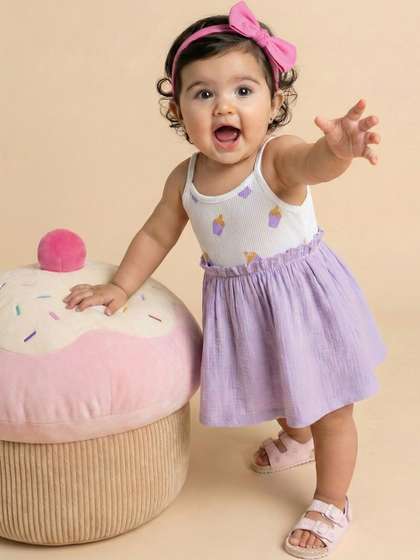 Nauti Nati Girls Soft
                    Cotton Strap Sleeves Gathered Waistline Dress