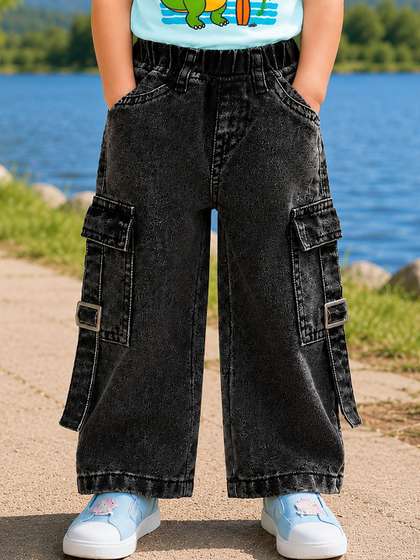 NEUNK Girls Flared
                    Mid-Rise Light Fade Stretchable Jeans