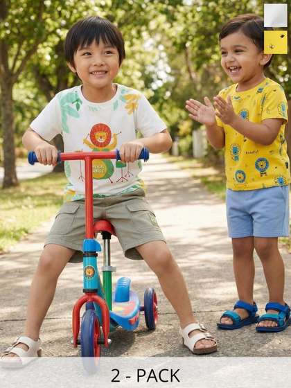 Nauti Nati Boys Pack Of
                    2 Conversational Printed Antimicrobial Cotton
                    T-shirt