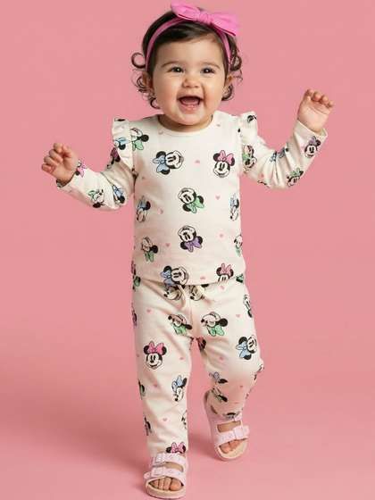 Nauti Nati Girl Mickey
                    Mouse Printed Pure Cotton T-Shirt And Track Pant