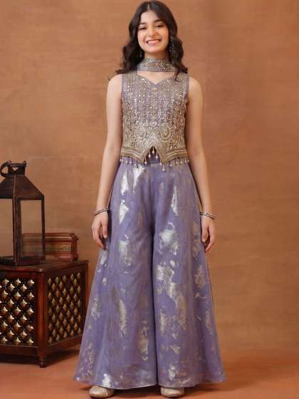 Inddus Girls Ethnic
                    Motifs Embroidered Regular Kurta with Palazzos
