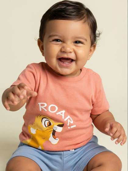 Nauti Nati Boys Pink
                    Disney Lion King Simba Animal Print Pure Cotton T
                    Shirt