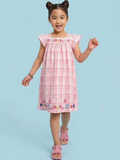 Nauti Nati Girls
                    Embroidered Checked Cotton A-Line Dress