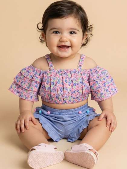 Nauti Nati Girls Floral
                    Printed Top With Shorts