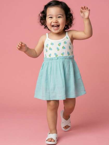 Nauti Nati Baby Girls
                      Printed Double Cloth Fit & Flare Dress with
                      Straps