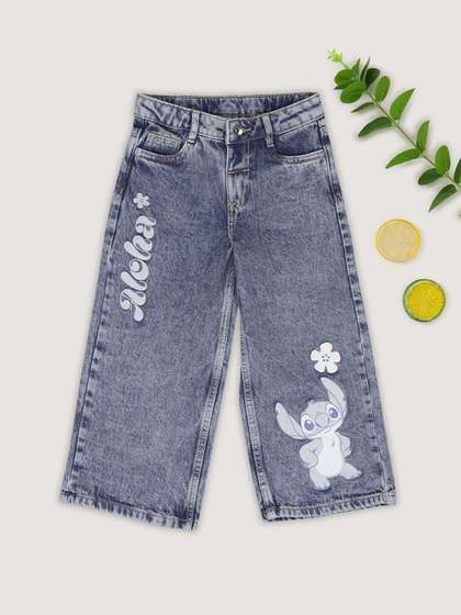 Pantaloons Junior Girls
                    Wide Leg Mid-Rise Printed Jeans