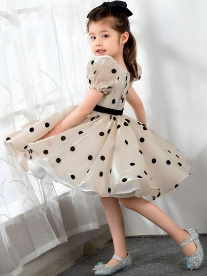 FOSTRIC Polka Dot Print
                    Peter Pan Collar Puff Sleeve Organic Cotton Blend
                    Fit & Flare Dress