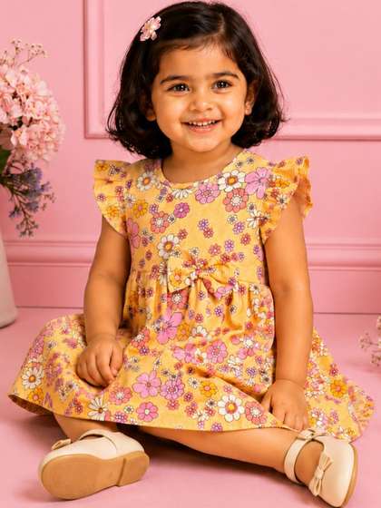 SNUPPLE Floral Print
                      Flutter Sleeve Ruffled A-Line Dress