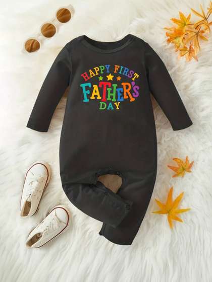 KNITROOT Infants
                      Father's Day Theme Printed Cotton Rompers