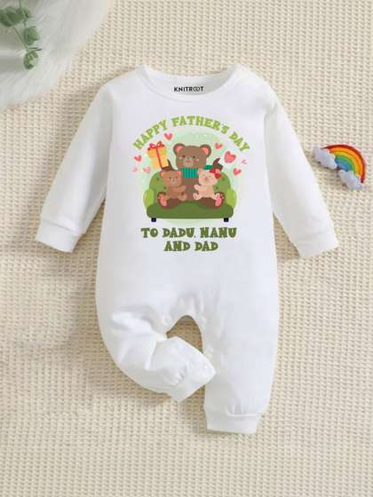 KNITROOT Infants
                    Father's Day Theme Printed Cotton Rompers