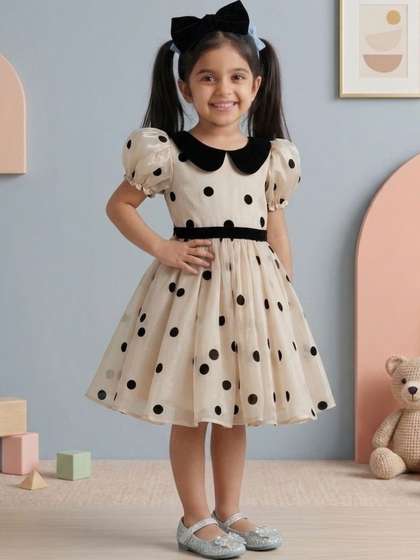 YK Polka Dot Print
                      Peter Pan Collar Puff Sleeve Organic Cotton Blend
                      A-Line Dress