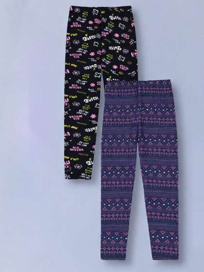 PLUM TREE Girls Pack of
                    2 Cotton Lycra Stretch Printed Legging
