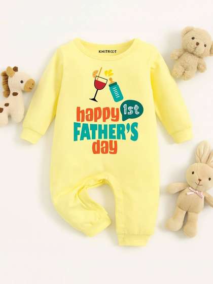 KNITROOT Infants
                    Father's Day Theme Printed Cotton Rompers