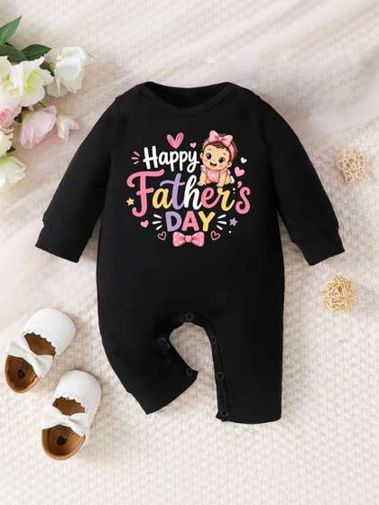 KNITROOT Infants
                      Father's Day Theme Printed Cotton Rompers