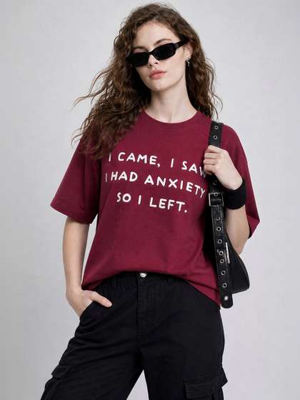 DOOR74 Women
                        Typography Printed T-shirt