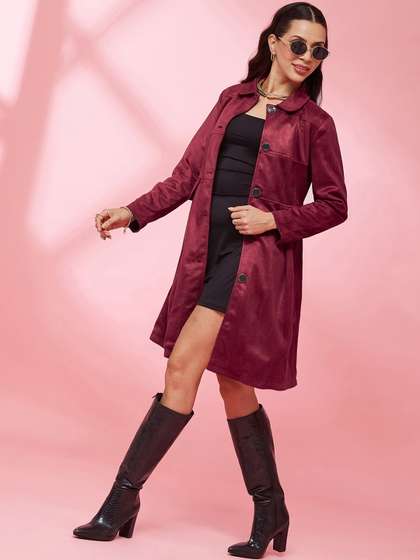 DressBerry Women
                        Shirt Collar Full-Sleeve Solid Knee-Long Jacket