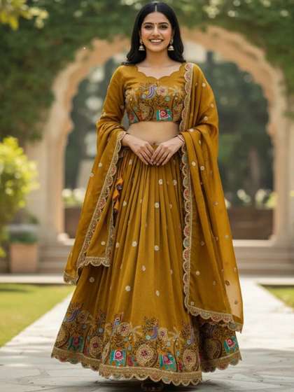 all about you
                        Embroidered Sequinned Semi-Stitched Lehenga
                        & Unstitched Blouse With Dupatta