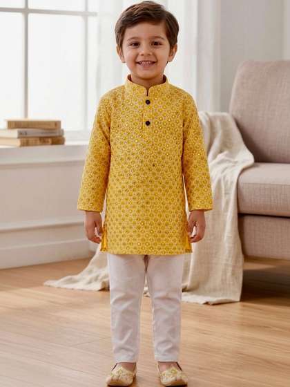 NEW GEN Boys Ethnic
                    Motifs Regular Mirror Work Kurta with Pyjamas