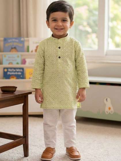 NEW GEN Boys Ethnic
                    Motifs Regular Sequinned Kurta with Trousers