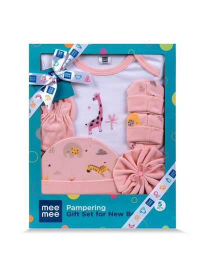 MeeMee Infants 5-Pcs
                    Printed Cotton Baby Apparel Gift Set