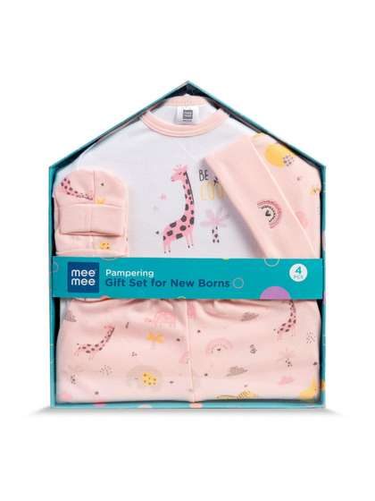 MeeMee Infants 4-Pcs
                      Printed Cotton Baby Apparel Gift Set