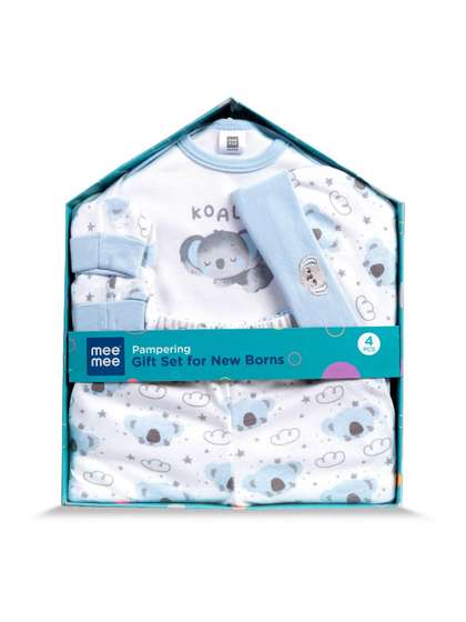 MeeMee Infants 4-Pcs
                      Printed Cotton Baby Apparel Gift Set