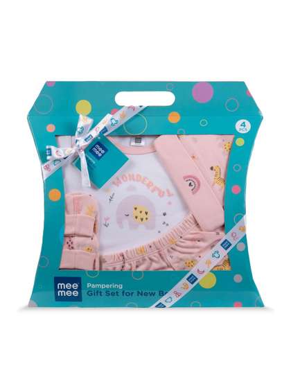 MeeMee Infants 4-Pcs
                    Printed Cotton Baby Apparel Gift Set