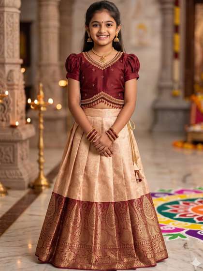 STORIZE Girls
                    Embellished Beads and Stones Ready to Wear Lehenga
                    &