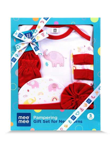 MeeMee Infants 5-Pcs
                    Printed Cotton Baby Apparel Gift Set