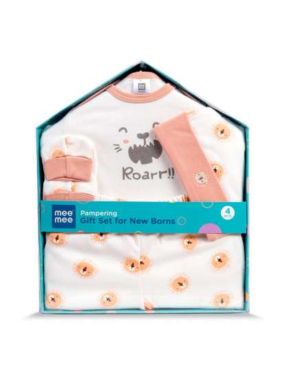 MeeMee Infants 4-Pcs
                    Printed Cotton Baby Apparel Gift Set