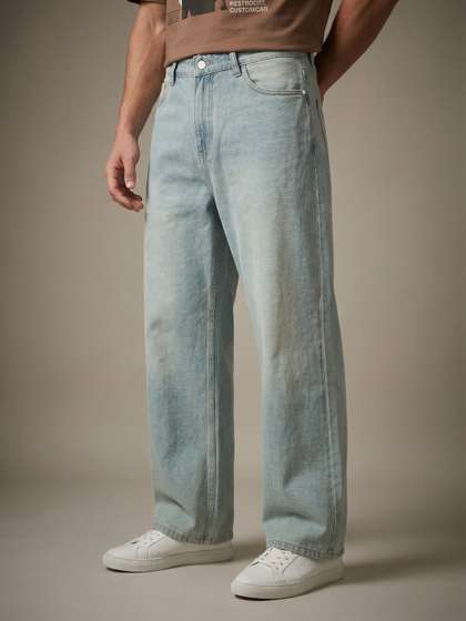 glitchez Men Pure
                        Cotton Wide Leg Heavy Fade Jeans