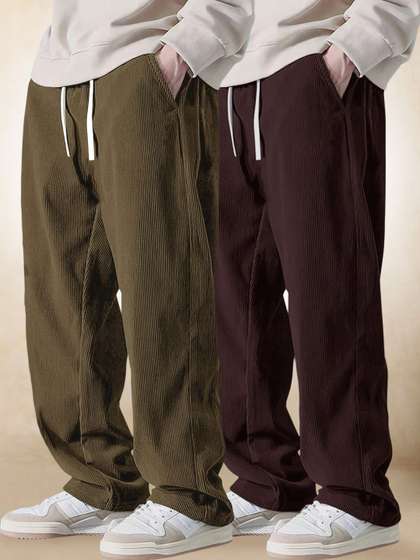 SZN Men Pack Of 2
                      Comfort Regular Fit Mid Rise Korean Trousers
