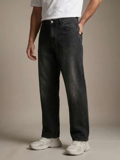 glitchez Men Pure
                          Cotton Barrel Fit Light Fade Jeans