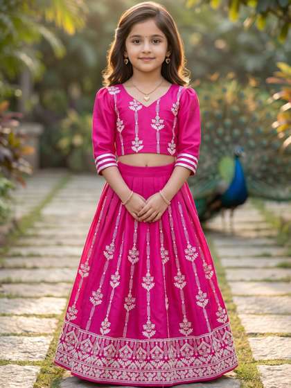 KALINI Girls
                        Embroidered Thread Work Ready to Wear Lehenga
                        &