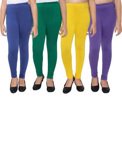 Kranberiie Girls Pack
                      of 4 Cotton Blend Solid Ankle Length Leggings