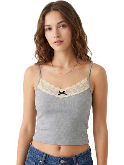 Alexvyan Bow Lace
                        Ribbed Lightly Padded Camisoles