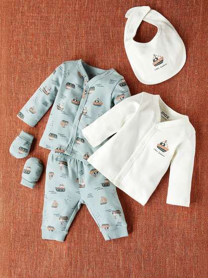 max Boys Printed Pure
                      Cotton Baby Apparel Gift Set