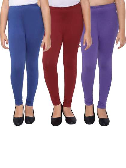Kranberiie Girls Pack
                      of 3 Cotton Blend Solid Churidar Length Leggings
