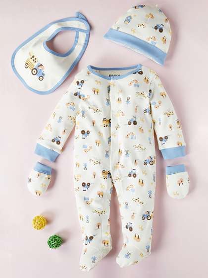 max Boys Printed Pure
                    Cotton Baby Apparel Gift Set