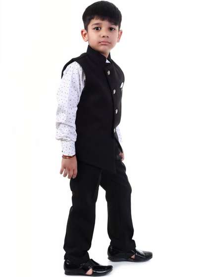 Huggle Boo Jet Black
                    Asymmetric Nehru Jacket Set - 2 Piece