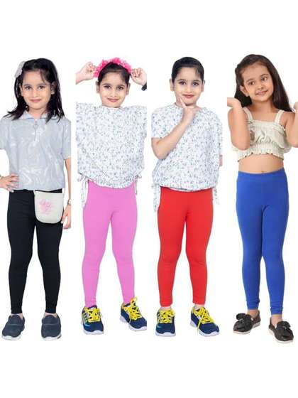 Kranberiie Girls Pack
                      of 4 Cotton Blend Solid Ankle Length Leggings