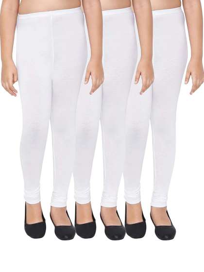 Kranberiie Girls Pack of
                    3 Cotton Blend Solid Churidar Length Leggings