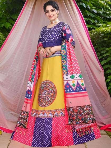 Shubh-Viyan Textiles
                        Embellished Mirror Work Semi-Stitched Lehenga
                        & Blouse With Dupatta