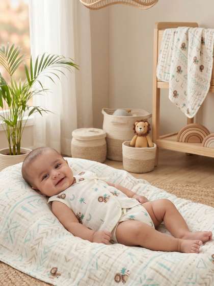 Little Angels Baby Cream
                    Printed Muslin Jhabla & Nappy Set